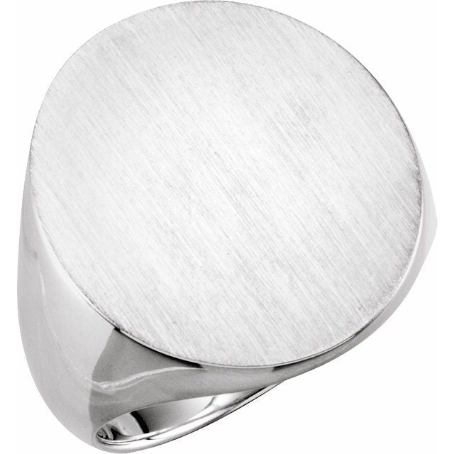 14K White Oval Signet Ring
