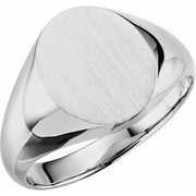 14K White Oval Signet Ring
