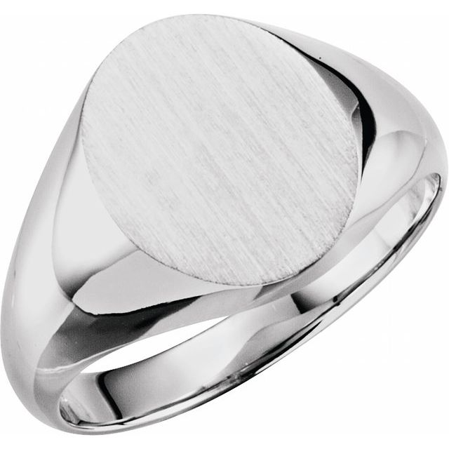 14K White Oval Signet Ring