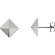 14K White Pyramid Stud Earrings
