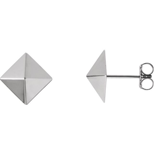 14K White Pyramid Stud Earrings