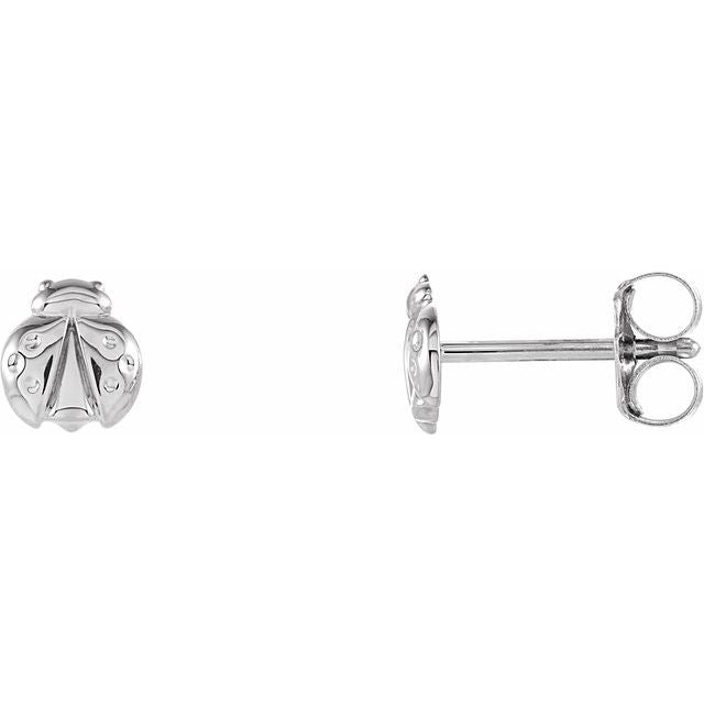 14K White Ladybug Earrings