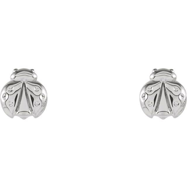 14K White Ladybug Earrings