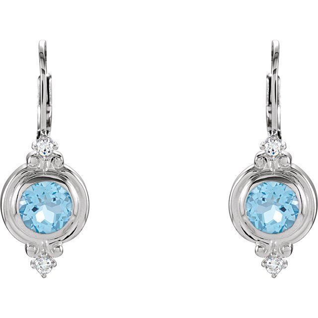 Sterling Silver Natural Swiss Blue Topaz & Imitation White Cubic Zirconia Earrings
