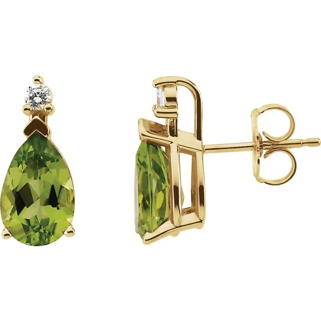 14K Yellow Natural Peridot & .04 CTW Natural Diamond Earrings