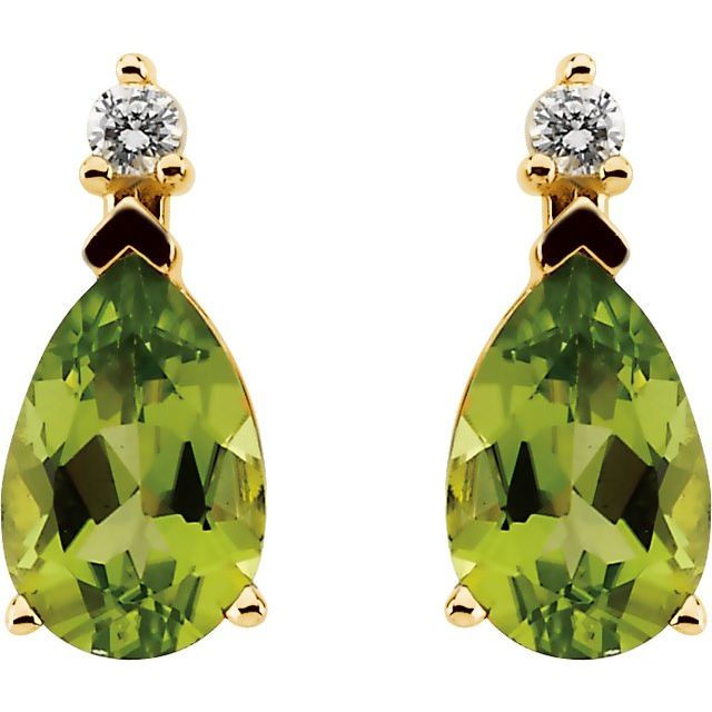 14K Yellow Natural Peridot & .04 CTW Natural Diamond Earrings