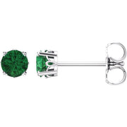 14K White Lab-Grown Emerald 4-Prong Scroll Setting® Stud Earrings