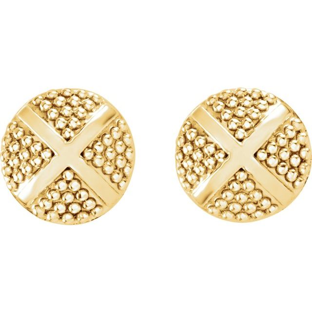 14K Yellow Granulated X Stud Earrings