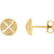 14K Yellow Granulated X Stud Earrings
