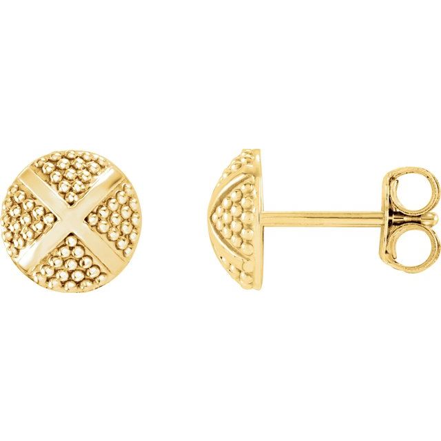 14K Yellow Granulated X Stud Earrings