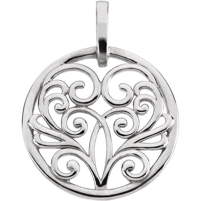 14K White Filigree Pendant