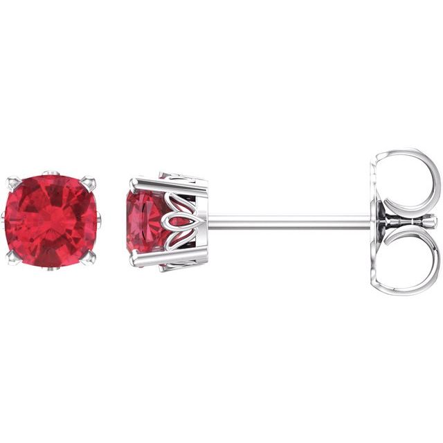 14K White 4x4 mm Cushion Lab-Grown Ruby Earrings