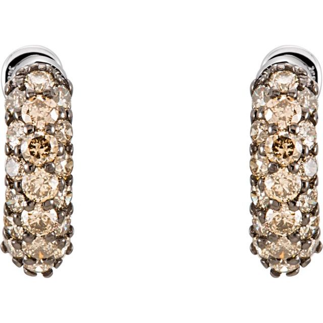 14K White 5/8 CTW Natural Brown Diamond 11 mm Hoop Earrings