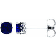 14K White 6x6 mm Cushion Lab-Grown Blue Sapphire Earrings
