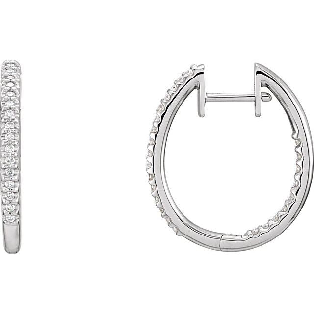 14K White 1/4 CTW Natural Diamond Inside-Outside 20.8 mm Hoop Earrings