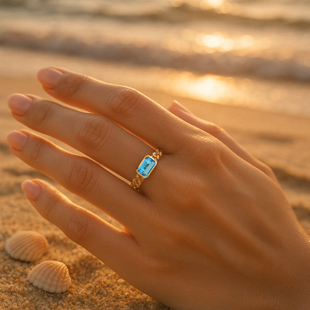 14K Yellow Natural Sky Blue Topaz Ring
