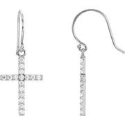 14k White 1/2 Ctw Natural Diamond Cross Earrings