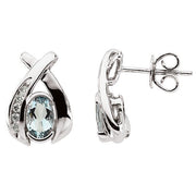 14K White Natural Aquamarine & 1/10 CTW Natural Diamond Earrings