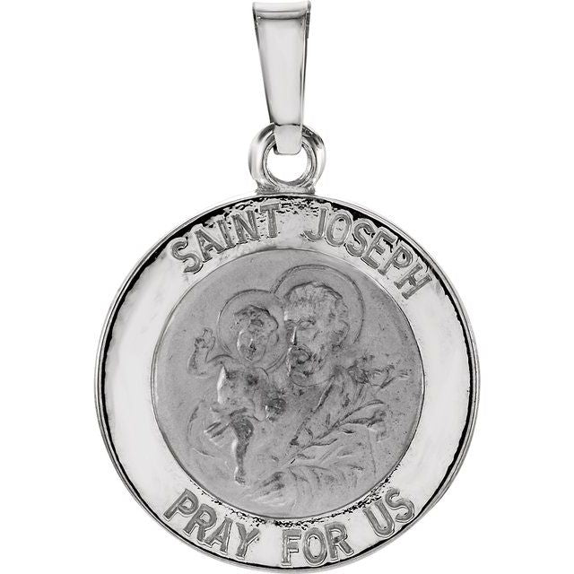 14K White 15 mm Round St. Joseph Medal
