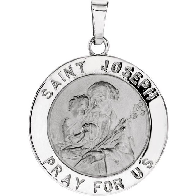 14K White 18 mm Round St. Joseph Medal