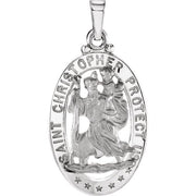 14k White 21x15 Mm Oval St. Christopher Medal