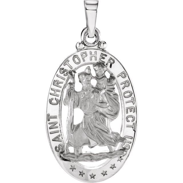 14k White 21x15 Mm Oval St. Christopher Medal