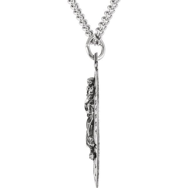 Sterling Silver 29x20 mm Oval St. Christopher Medal 24' Necklace