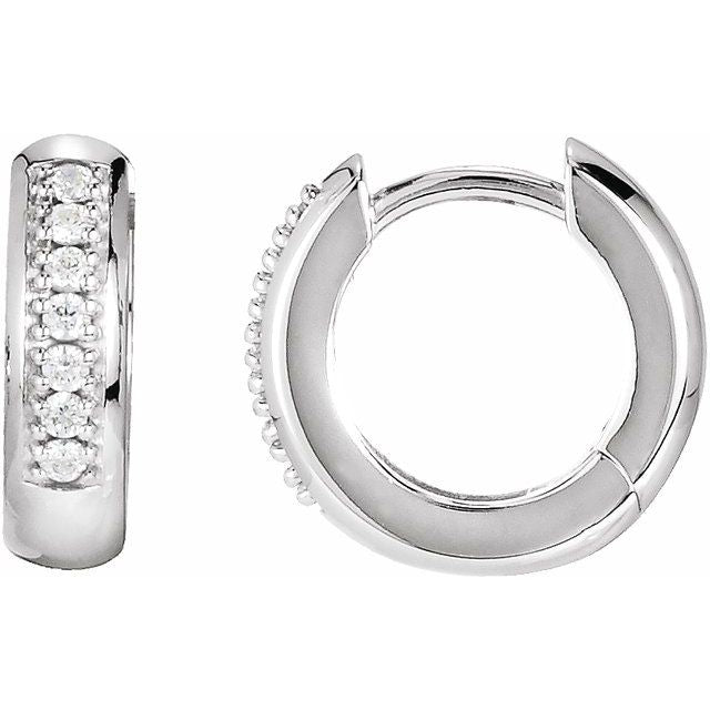 14k White 1/8 Ctw Natural Diamond 12.6 Mm Huggie Earrings