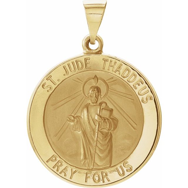 14K Yellow 22 mm Hollow Round St. Jude Medal