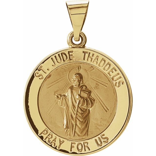 14K Yellow 18 mm Hollow Round St. Jude Medal