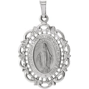14K White 25x18 mm Oval Filigree Miraculous Medal