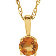 14k Yellow 3 Mm Imitation Citrine Youth Solitaire 14' Necklace