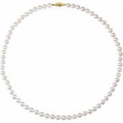 14K Yellow Cultured White Akoya Pearl 18' Necklace