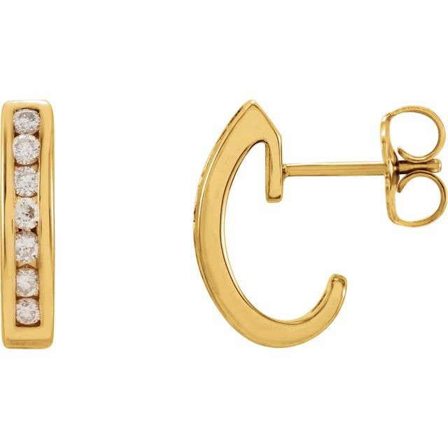 14k Yellow 1/4 Ctw Natural Diamond J-hoop Earrings