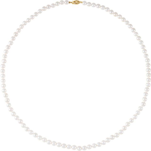 14K Yellow Cultured White Akoya Pearl 24' Necklace