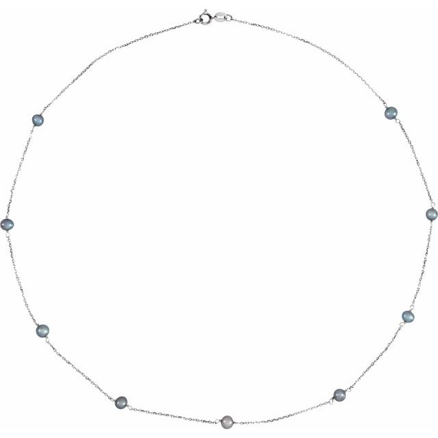 14K White  Cultured Black Freshwater Pearl 9-Station 18' Station Necklace