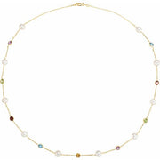 14k Yellow Cultured White Freshwater Pearl & Multi-gemstone 10-station 18' Necklace