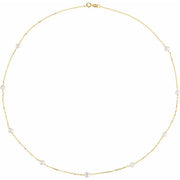 14K Yellow Cultured White Freshwater Pearl 9-Station 18' Necklace