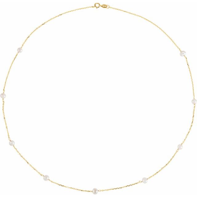 14K Yellow Cultured White Freshwater Pearl 9-Station 18' Necklace