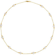 14K Yellow Cultured White Freshwater Pearl & Bead 12-Station 18' Necklace