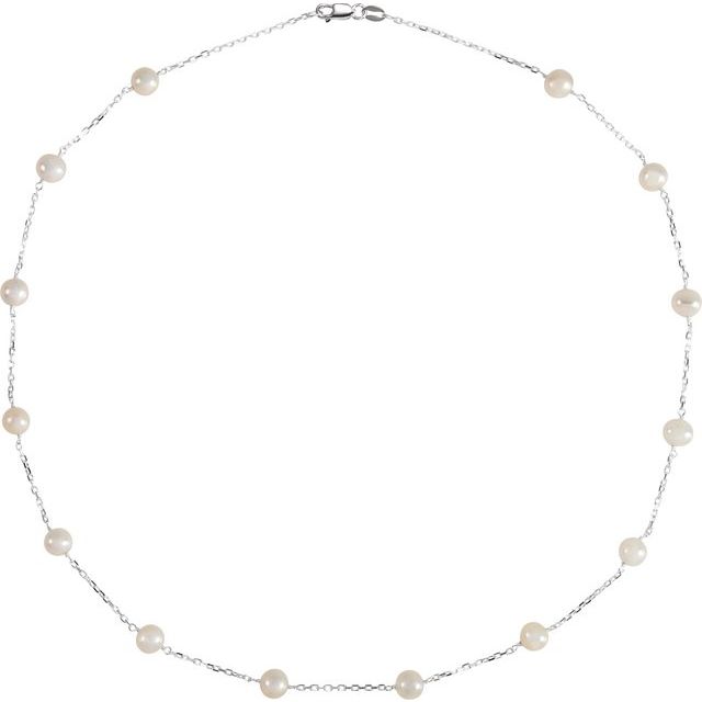 Sterling Silver Cultured White Freshwater Pearl 14-Station 18' Necklace