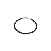 Sterling Silver Black Leather Braided 7.5' Bracelet