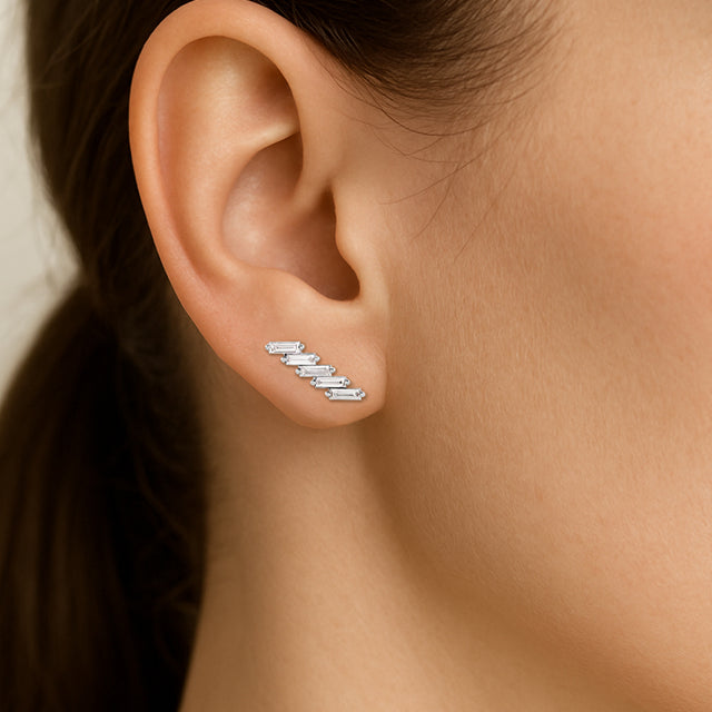 14k White 1/4 Ctw Natural Diamonds Ear Climbers