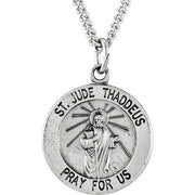 Sterling Silver 15 Mm Round St. Jude Thaddeus Medal 18' Necklace