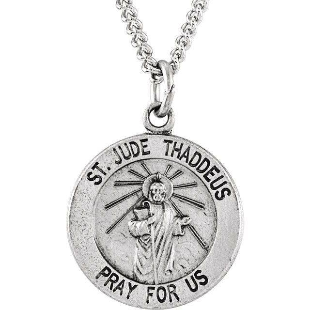 Sterling Silver 15 Mm Round St. Jude Thaddeus Medal 18' Necklace