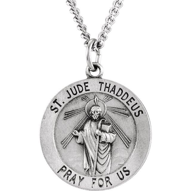 Sterling Silver 22 mm Round St. Jude Thaddeus Medal 24' Necklace
