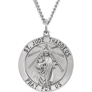 Sterling Silver 25 mm Round St. Jude Thaddeus Medal 24' Necklace