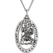 Sterling Silver 29x20 mm Oval St. Christopher Medal 24' Necklace