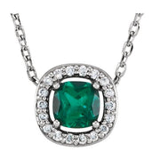 14k White Lab-grown Emerald & .05 Ctw Natural Diamond 16' Necklace