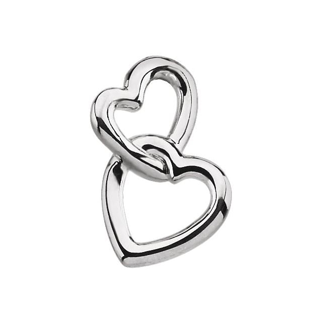 14K White Double Heart Pendant